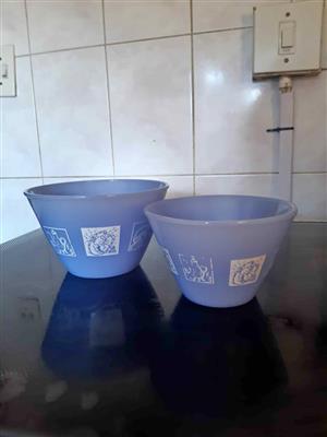 2 x antique Blue Milk Glass mixing bowls 