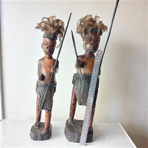 Hand-Carved African Warrior Statues