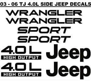2003 - 06 Jeep TJ 4.0 L decals stickers vinyl graphics