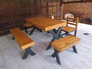Wooden benches and patio sets