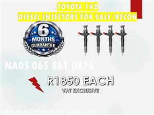 TOYOTA 1KD DIESEL INJECTORS FOR SALE OR TO RECON