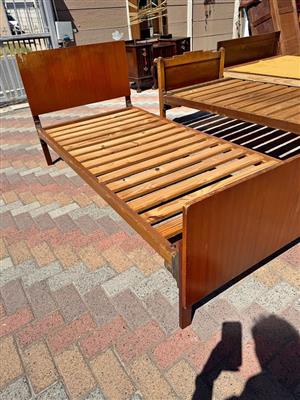 Antique wooden and steel bed base