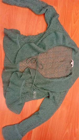 Jersey cardigan Cocoon Cascade green Queenspark size M Light and cool Vintage look
