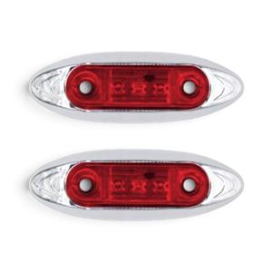 Universal Cressida Red & Chrome Oval LED Side Marker - 100x33mm (Pair)