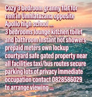 Cozy 3 bedroom granny flat for rent in Umhlatuzana 