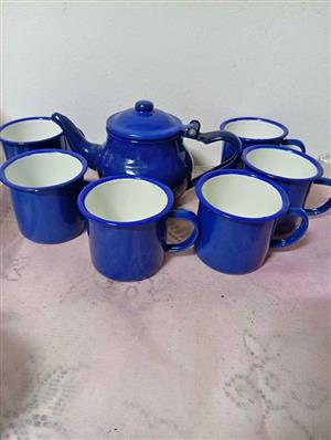 Lovely blue little enamel coffee set