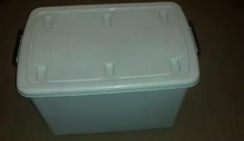 large plastic storage container on wheel and with locking lid