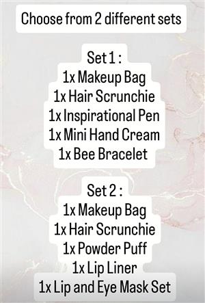 Makup bag giftsets available. 