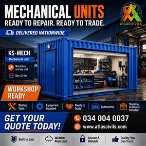 6m shipping container workshop - KickStart Mechanical Unit
