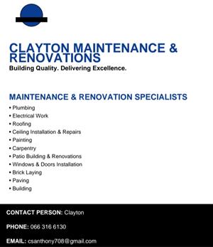 Building, maintenance and renovations 