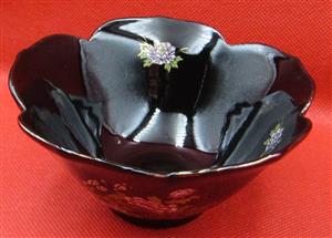 Japanese Black Lotus Bowl with Peacock Design (Small)