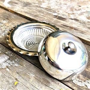 Antique Silver Plated Butter Dish – Scalloped Edge with Glass Inner 