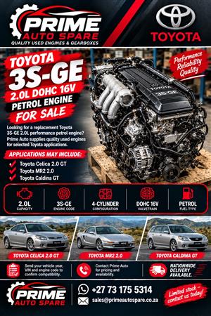 Toyota 3S-GE 2.0L DOHC 16V Petrol Engine For Sale.