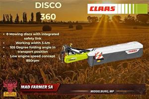 New CLAAS disco 360 disc mowers for sale at Mad Farmer SA