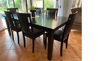 Dining Room Set dark wood stained and 6 chairs