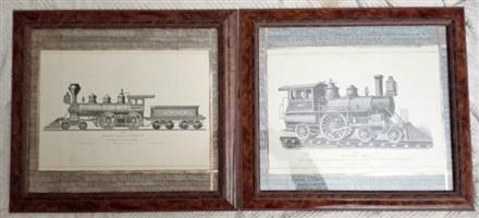 Pair of Old Beautiful Steam Train Prints 