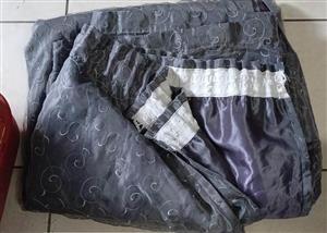 grey, silver, taped, self lined curtains, 2 large drops
