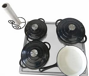 Black 7 Piece Cast Iron Pots with Free Hand towel Holder