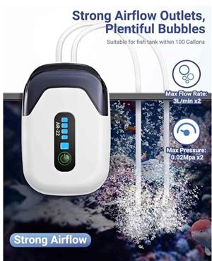 Rechargeable battery 2 outlet aquarium airpump