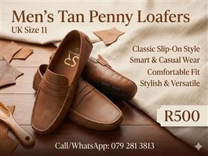 Men’s Tan Penny Loafers – UK 11 Classic Slip‑Ons New