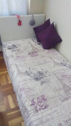 Single bed with matress and headboard and side unit