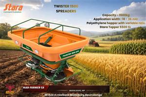 New Stara Twister 1500 spreaders for sale at Mad Farmer SA