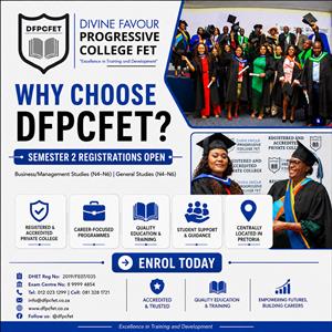 2026 REGISTRATIONS ARE NOW OPEN Divine Favour Progressive College FET 