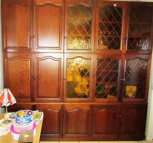 Wood & Leaded Glass 24-Door Wall Unit