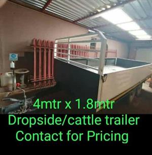 Double Axle Heavy duty trailer 4 mtr x 1.8 MTR Dropside Cattle trailer ,fully br