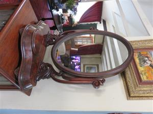 Circa 1830 mahogany dressing table mirror with hinged compartment.