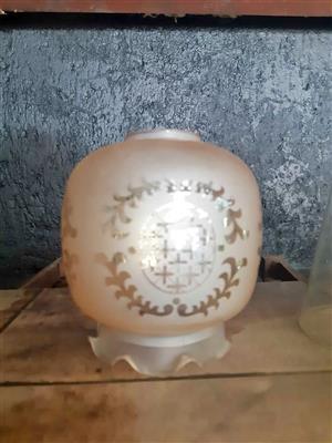 Vintage Chinese "Double Happiness" satin glass lamp shade with gilded central motif. 