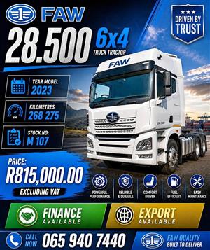 2023 FAW 28.500 6X4 TRUCK TRACTOR – LATE MODEL WORKHORSE